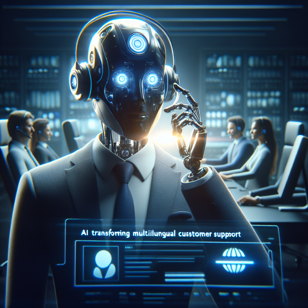 A diverse group of customer support representatives using AI technology for multilingual communication.