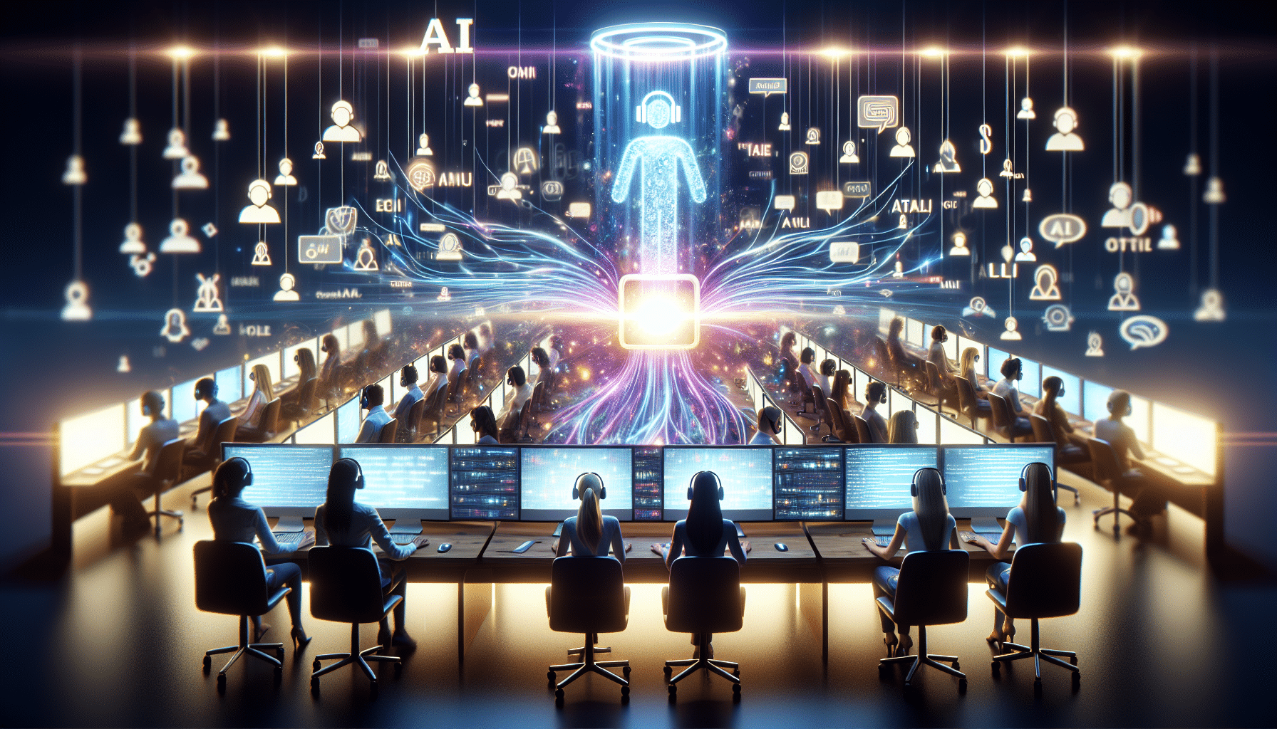 AI technology visualized in a multilingual customer feedback analysis context.