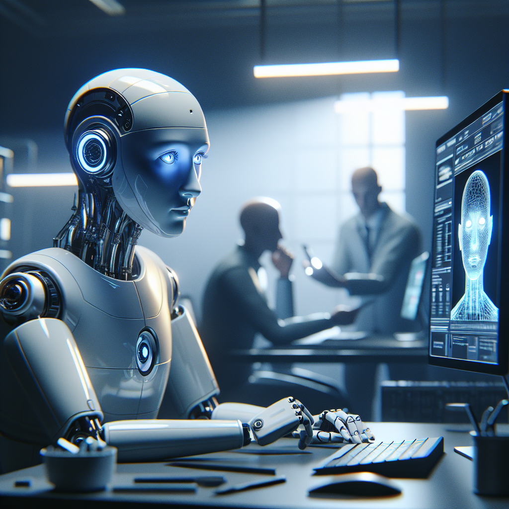 A photorealistic image depicting a friendly AI-powered multilingual chatbot assisting users.