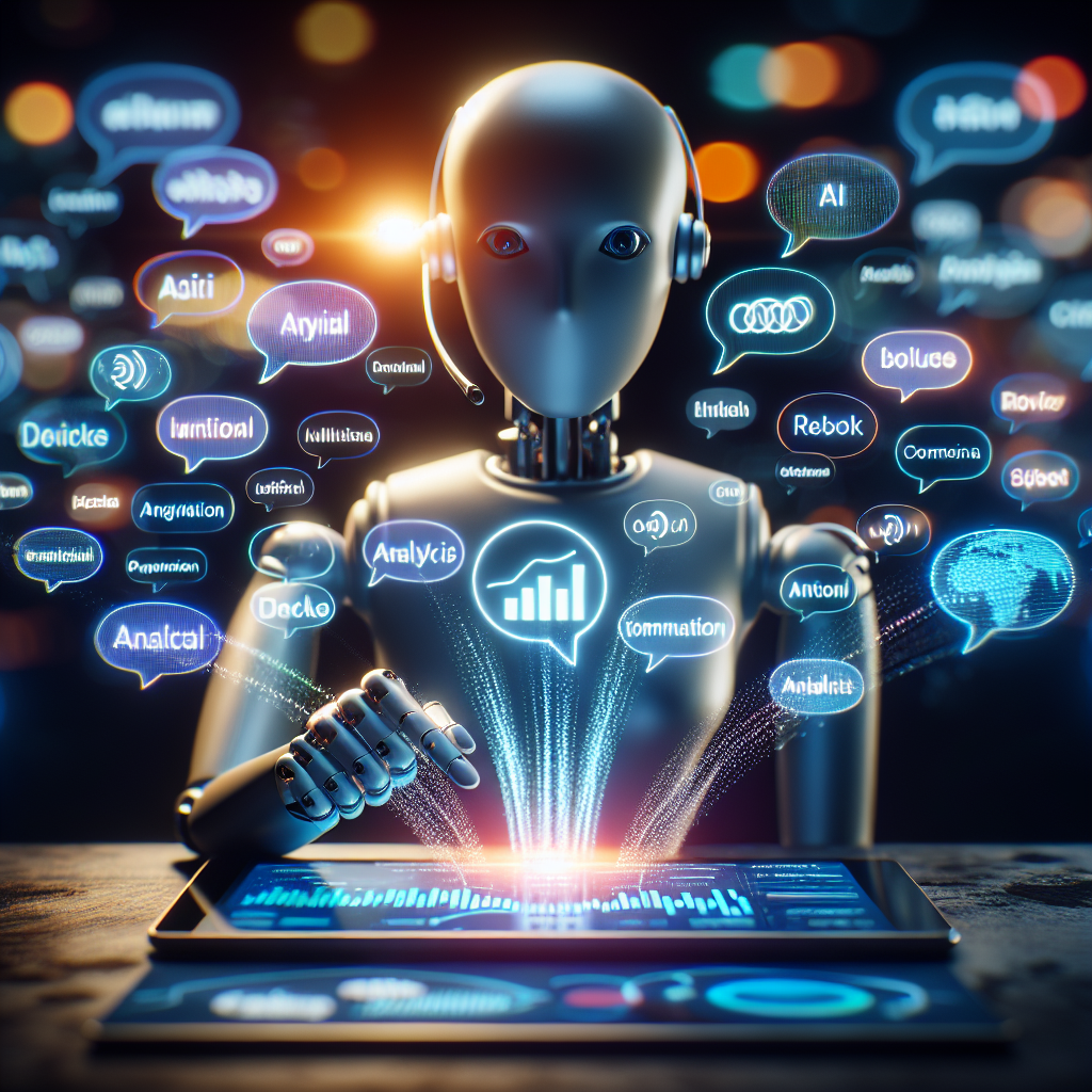 A diverse group of professionals analyzing multilingual feedback using AI technology.
