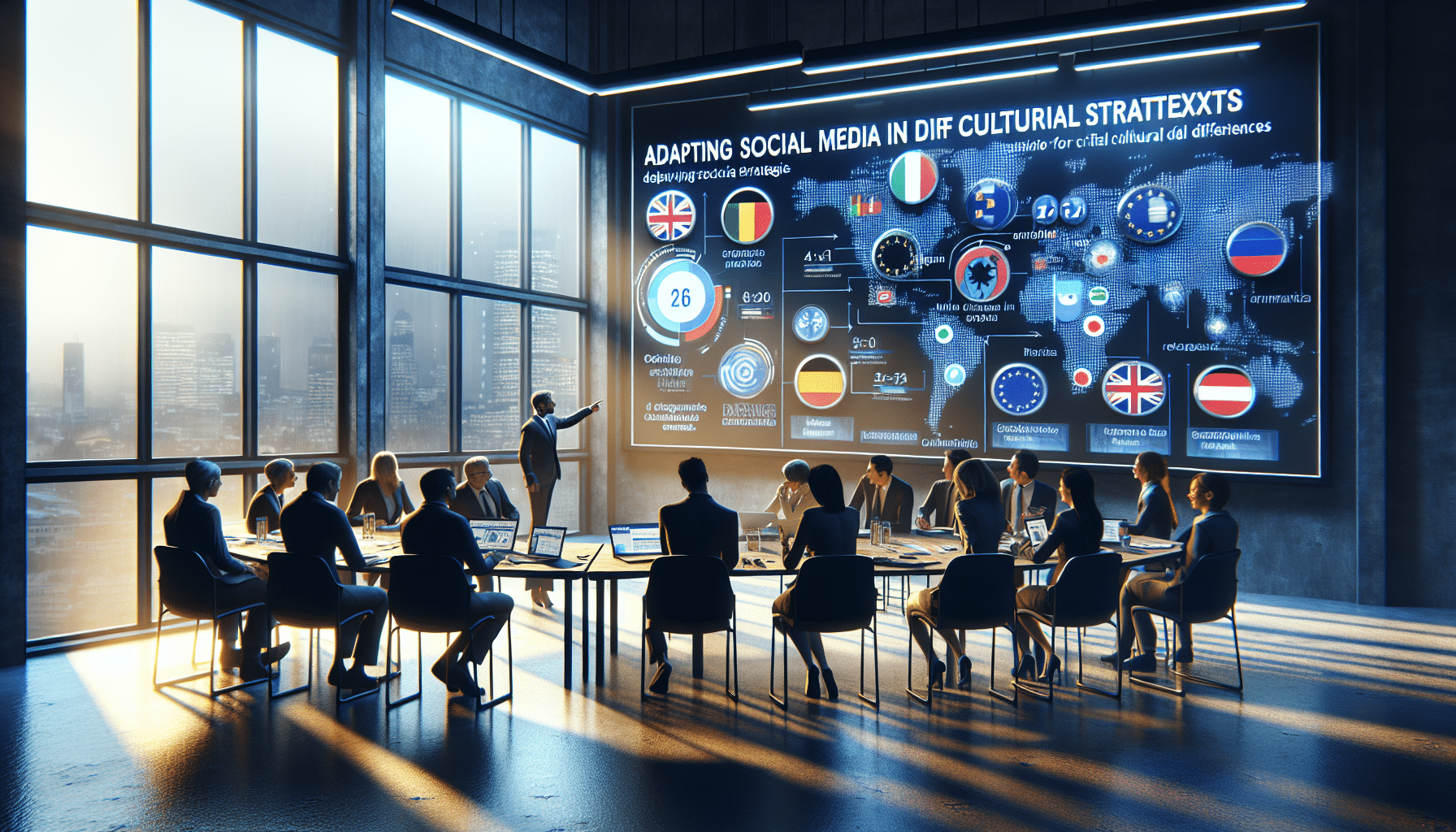 A graphic depicting diverse social media content strategies tailored for the European market.