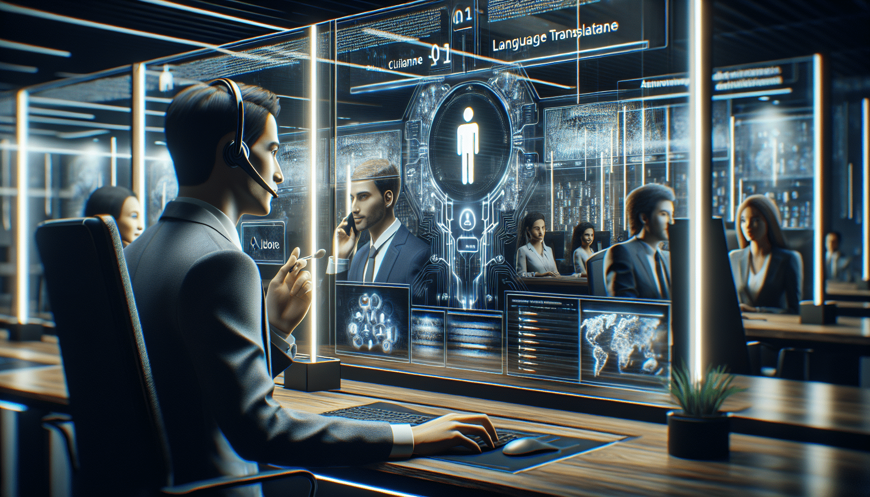 Customer service team utilizing AI technology for multilingual support.