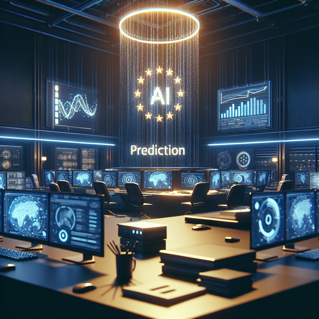 An illustration showcasing artificial intelligence predicting EU market trends based on data analysis.