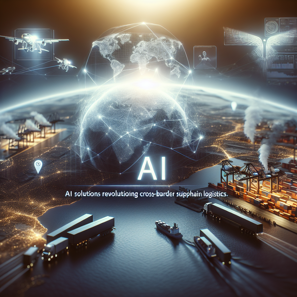 An image showcasing advanced AI technologies enhancing supply chain logistics and cross-border operations.