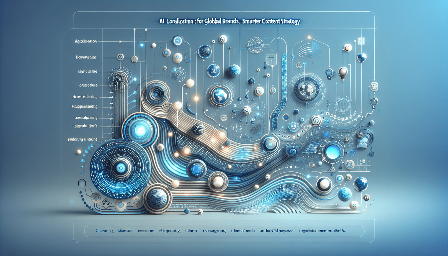 AI platform dynamically generating localized content for diverse regions with visual overlays of flags, culture icons, and translated messages.