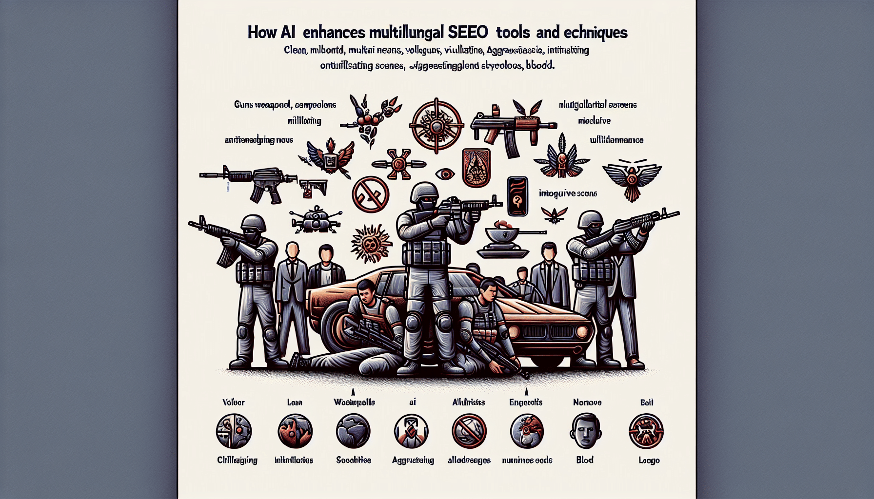 Illustration showing AI tools translating and optimizing multilingual content across global websites.