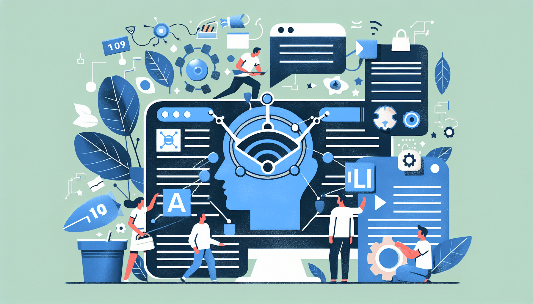 Concept visualization of ai-driven-tools-the-future-of-automated-blog-creation, showing modern AI interacting with digital business dashboards.