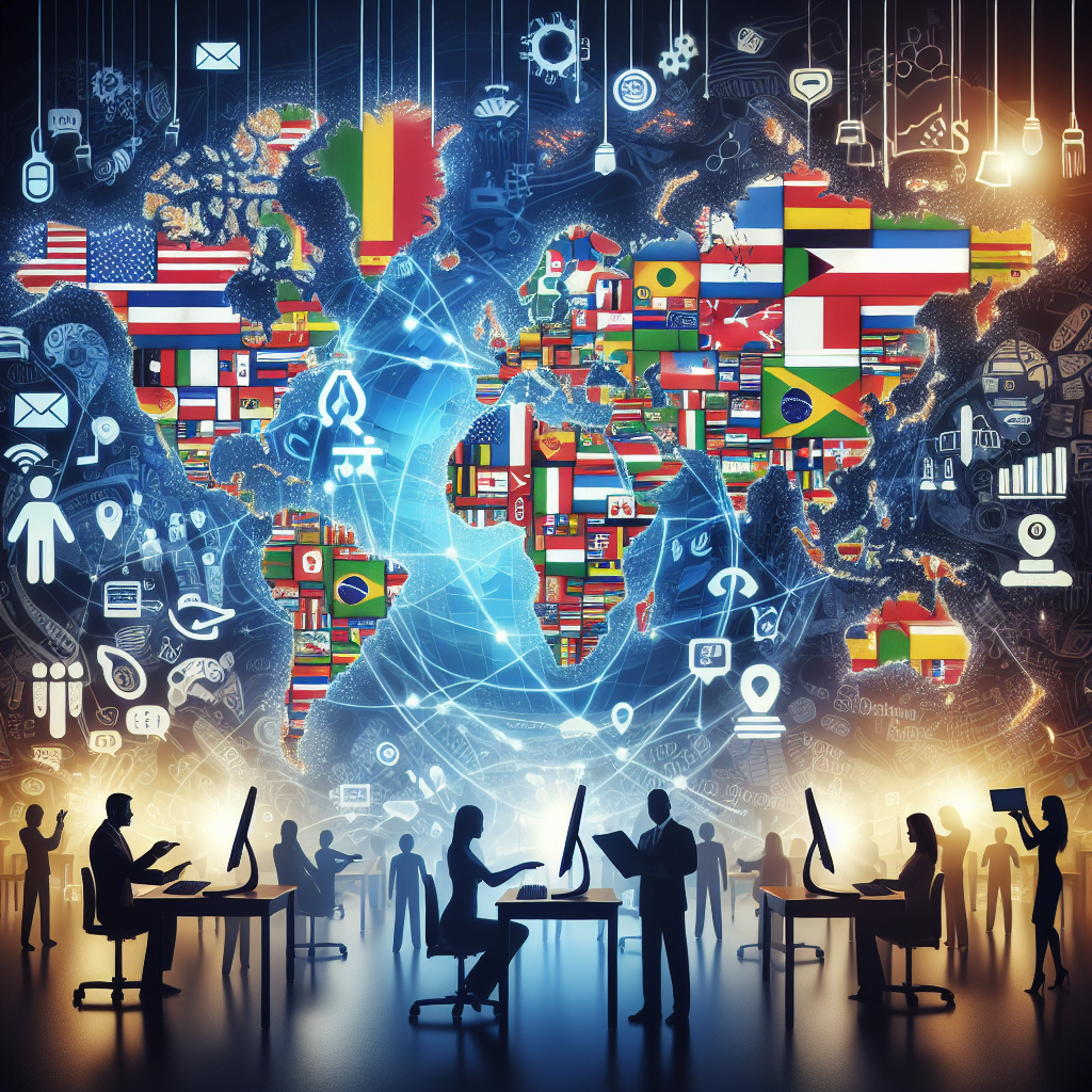 Multilingual SEO Basics illustrated with global flags and user interactions across various language-focused site versions