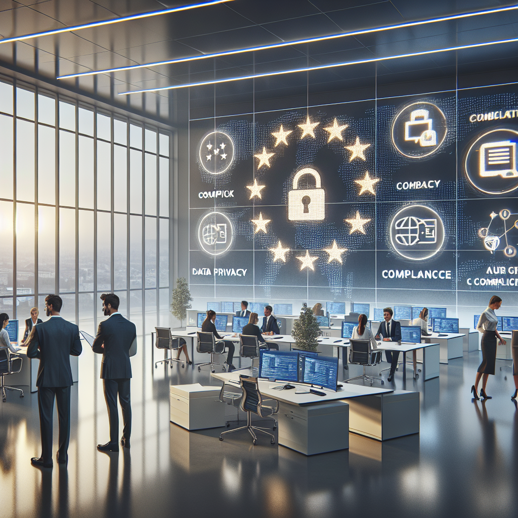 Modern AI tools for EU AI Compliance enhance legal processes, showing business teams using technology to review regulations efficiently.