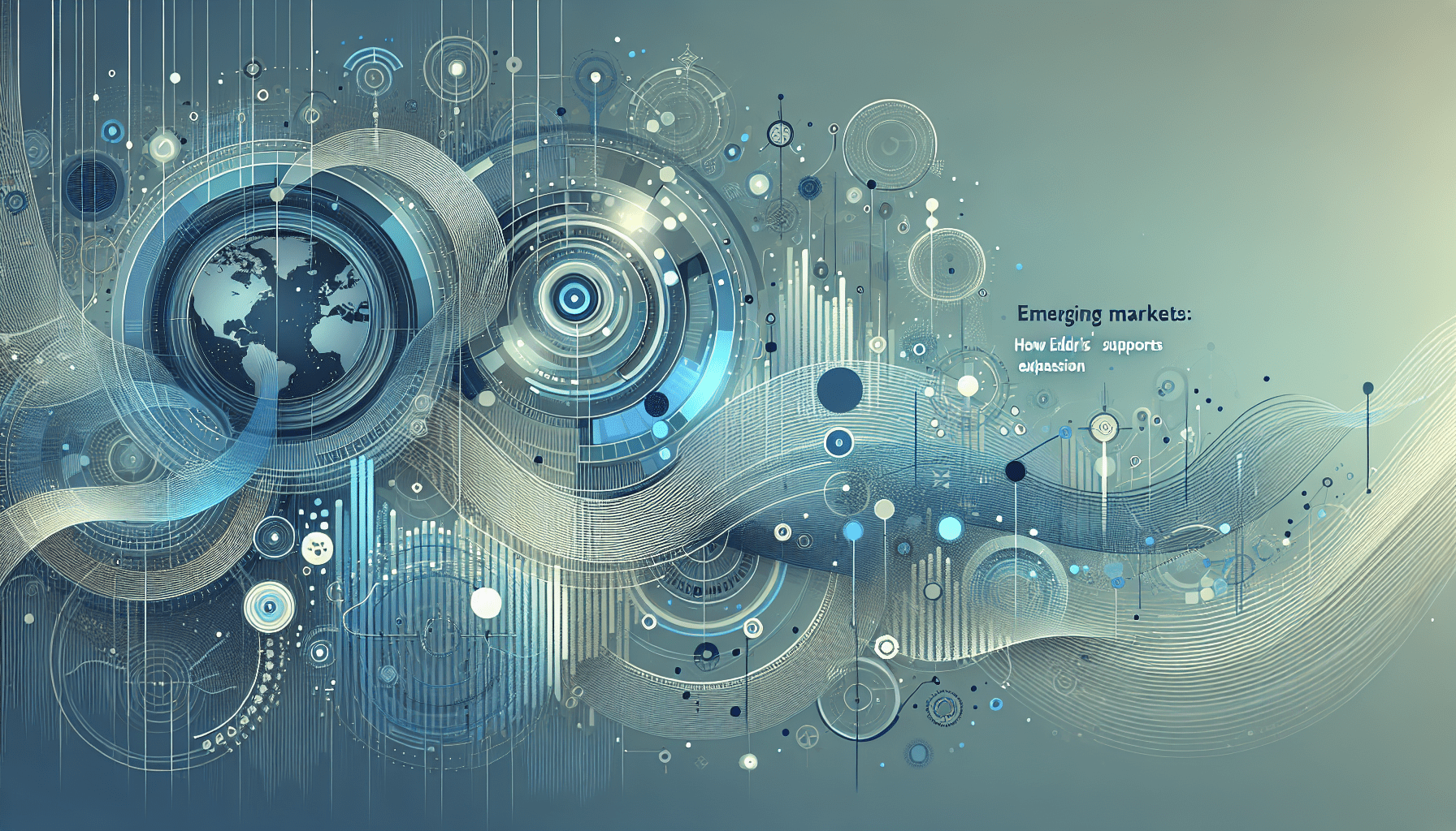 A conceptual digital illustration depicting Eldris AI platform expanding business opportunities in emerging markets across continents.