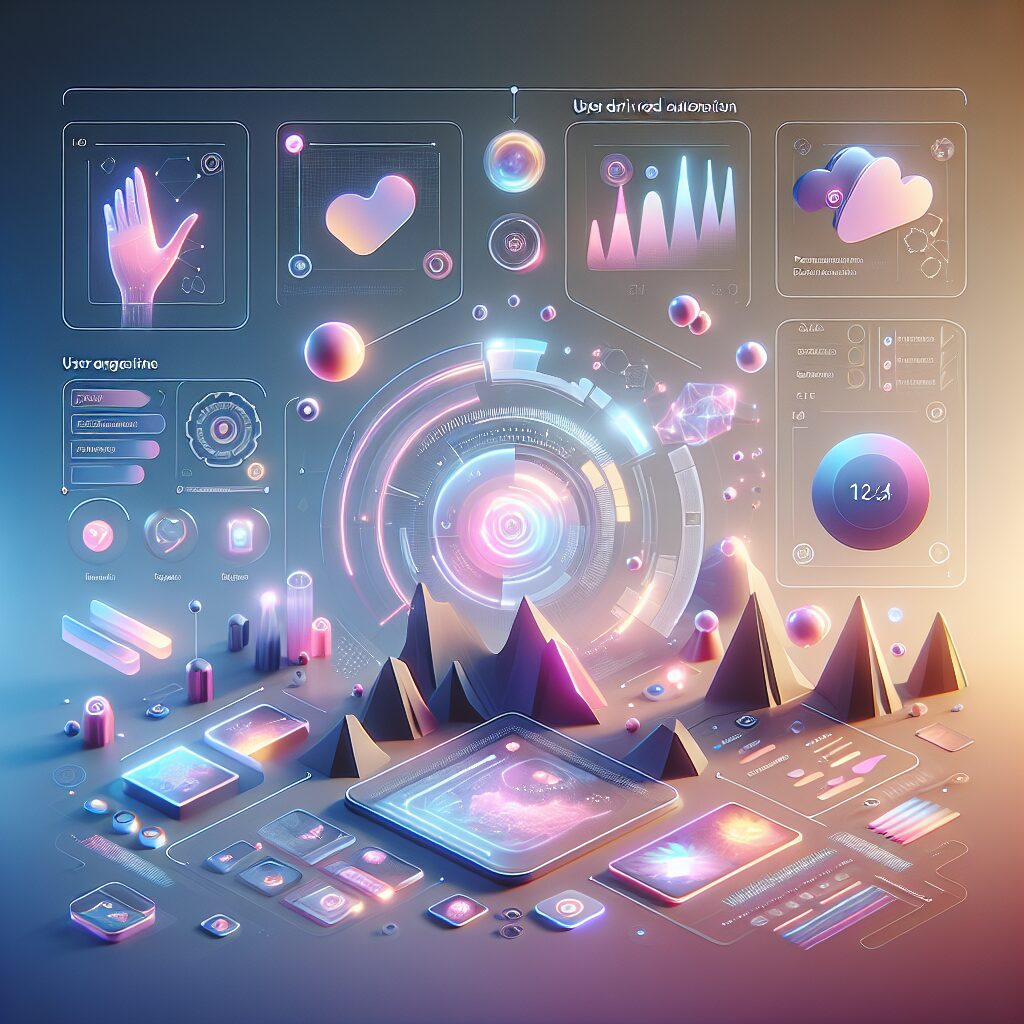Futuristic dashboard showing real-time user engagement strategies with AI-driven personalization and performance metrics.