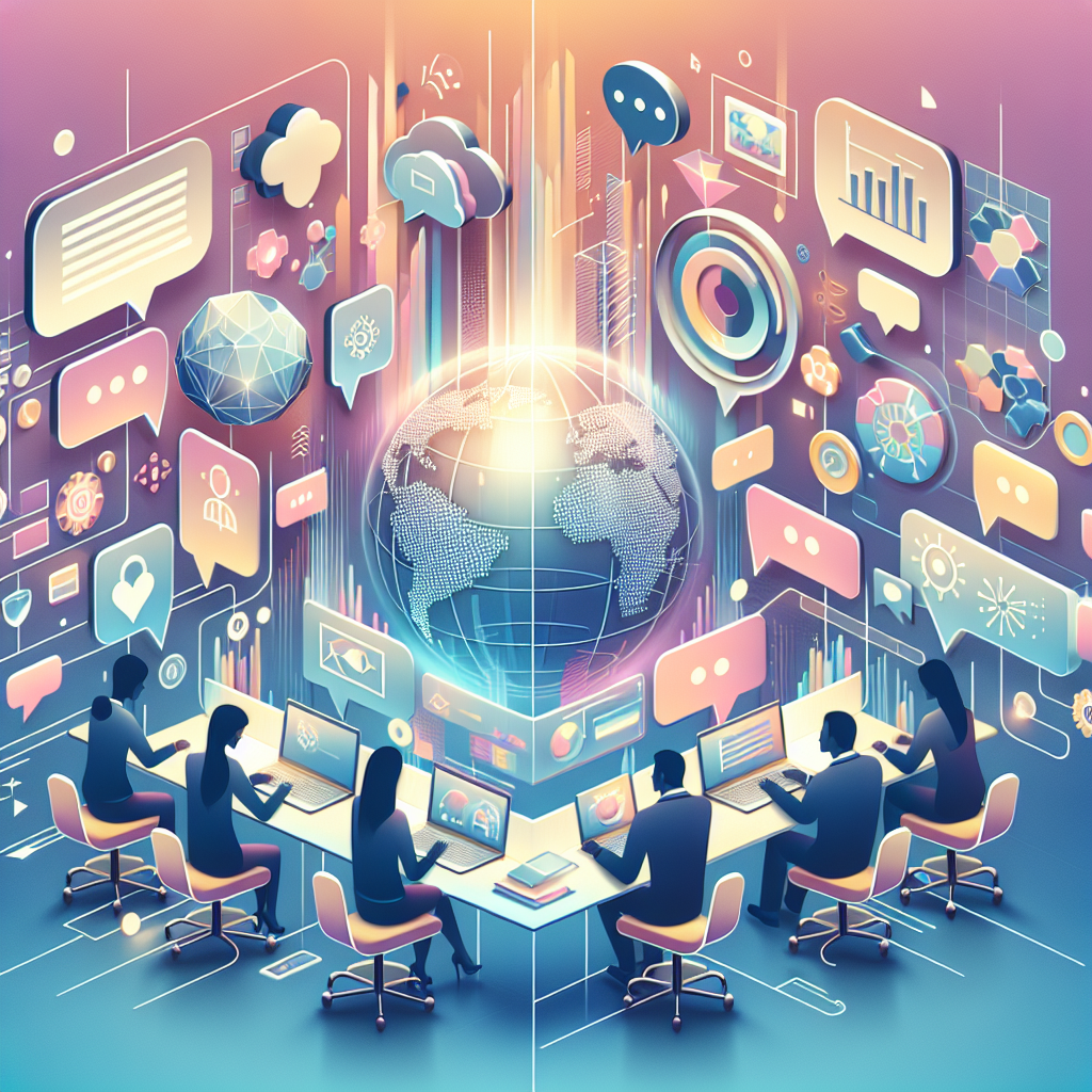 A team collaborating globally with digital tools, showcasing cross-cultural localization strategies for international brand success.