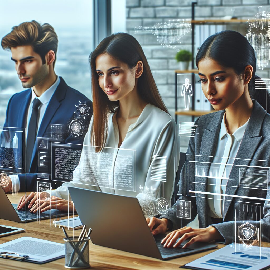 European professionals using digital dashboards and AI tools for EU compliance—showcasing alternative legal service providers at work.