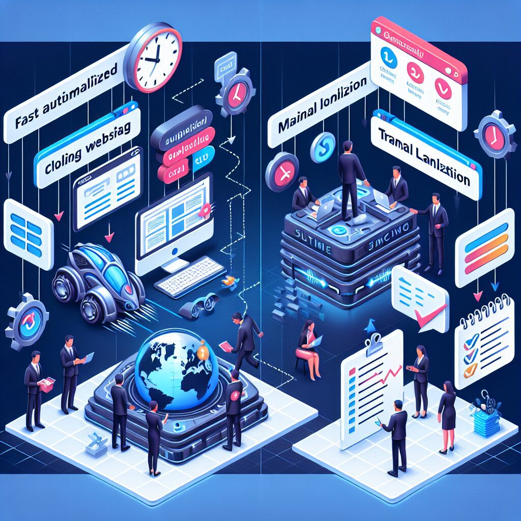Illustration depicting website cloning automating multilingual site setup versus slower manual localisation for regional markets.