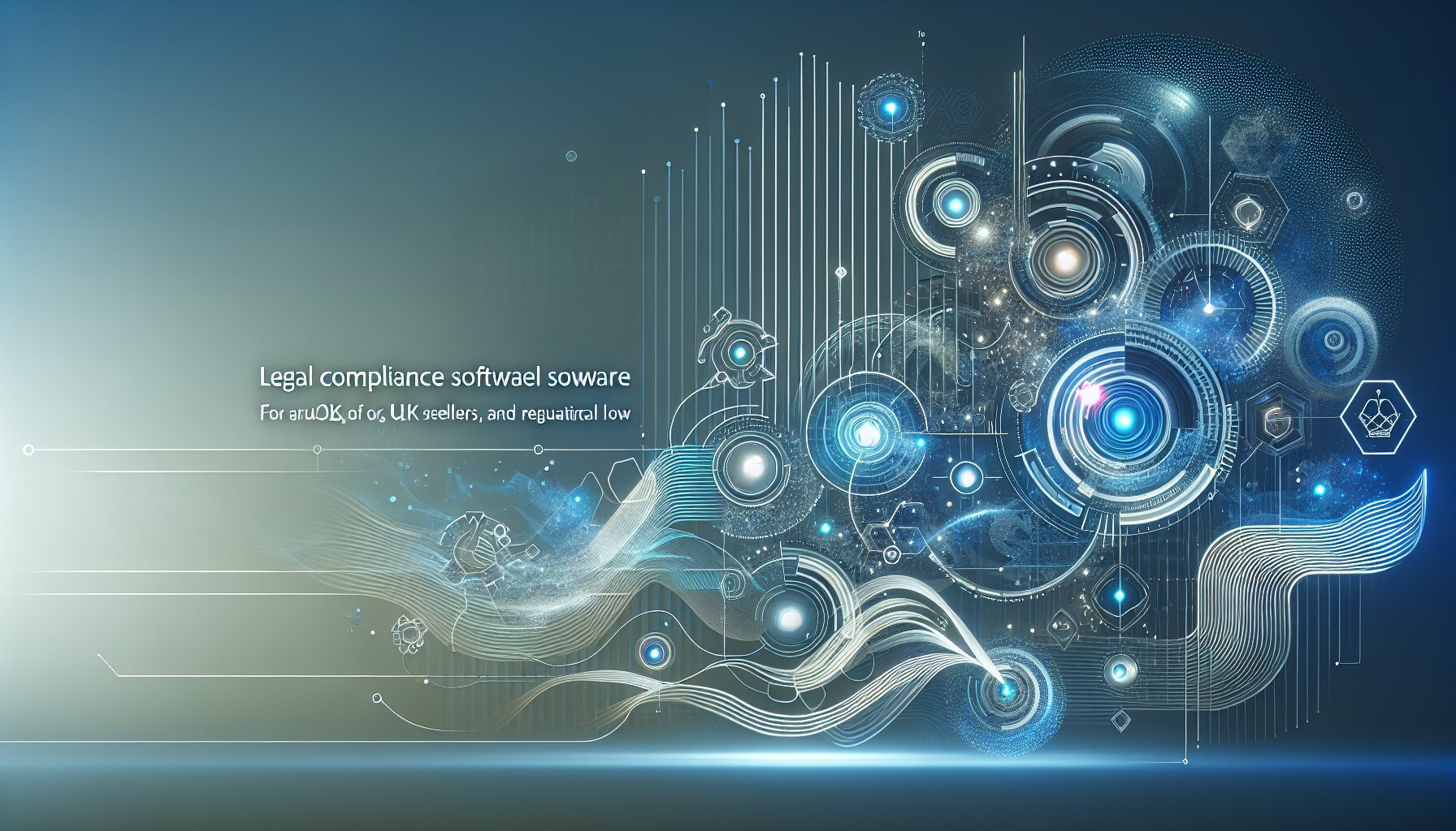 Illustrative guide to legal compliance software for UK e-commerce, visualizing automation of tasks like GDPR, product safety, and documents.