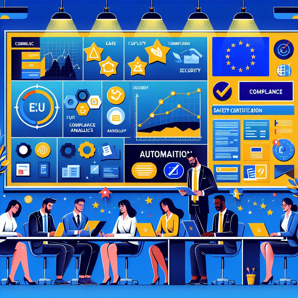 Illustration showing how to reduce EU compliance costs using automation while maintaining product safety standards.
