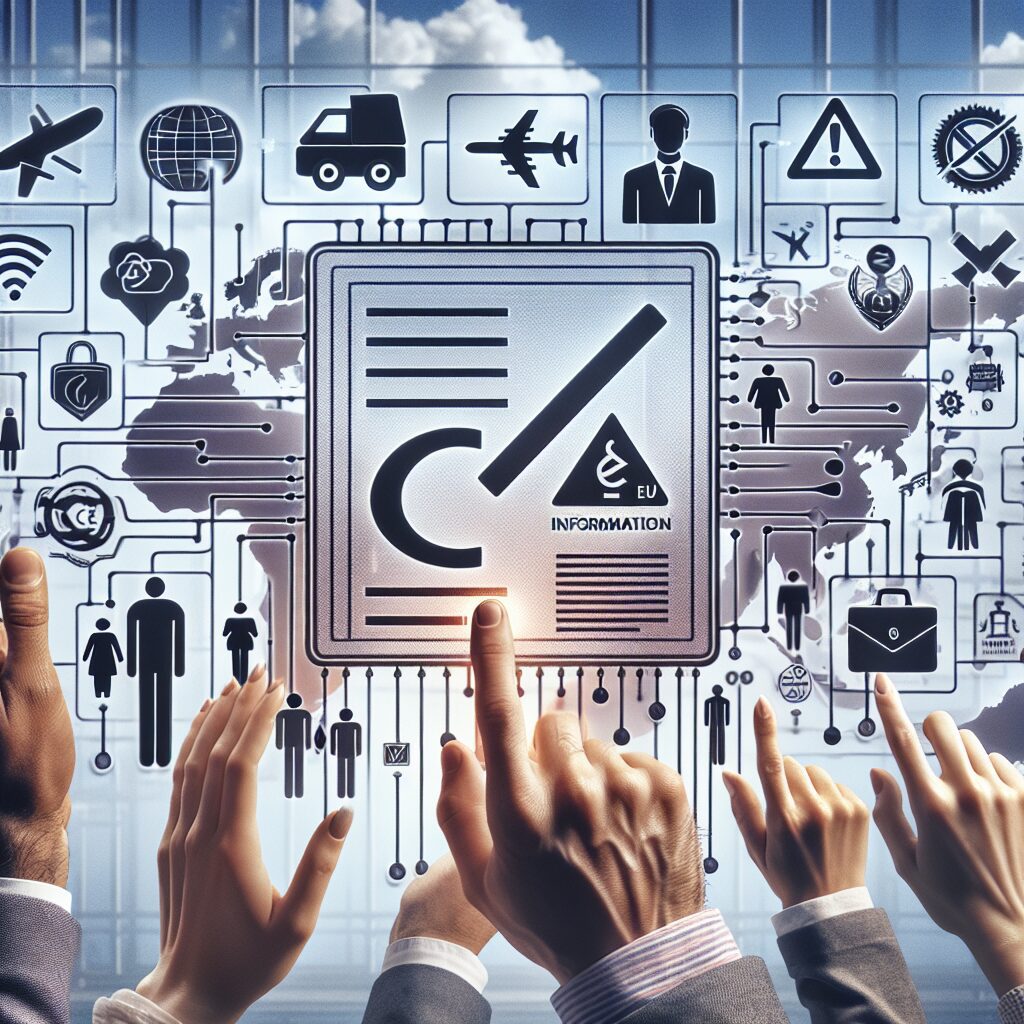 E-commerce interface showcasing EU product compliance listing elements like CE marking, multilang info, and responsible person labelling.