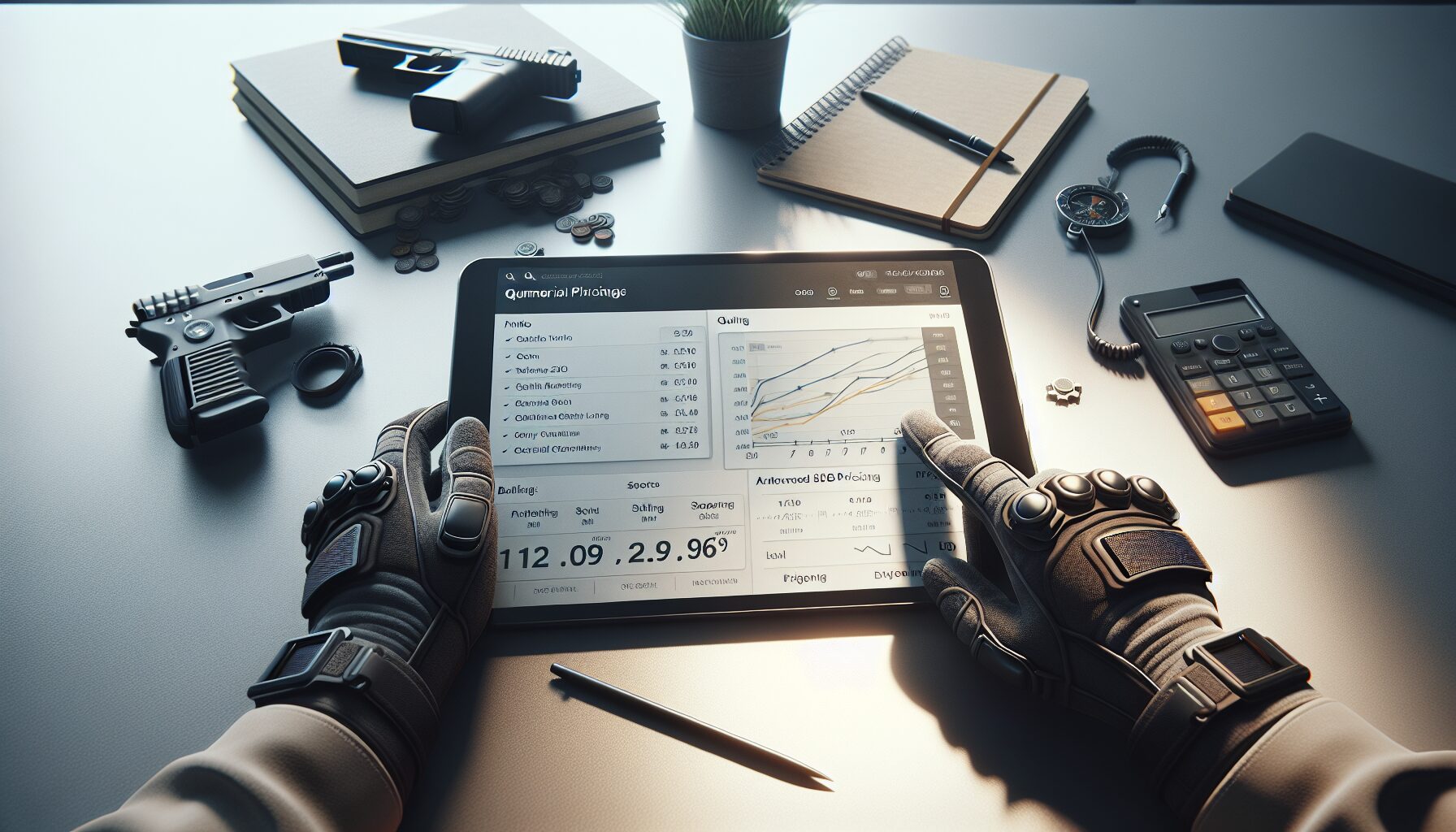 User interacting with an SEO quoting interface displaying automation services and pricing on a touch screen.