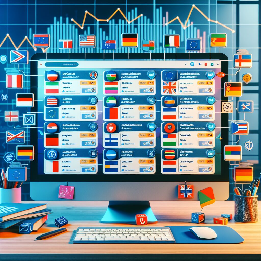 Amazon EU localization workspace showing multilingual Amazon product listings with compliance and translation visuals.
