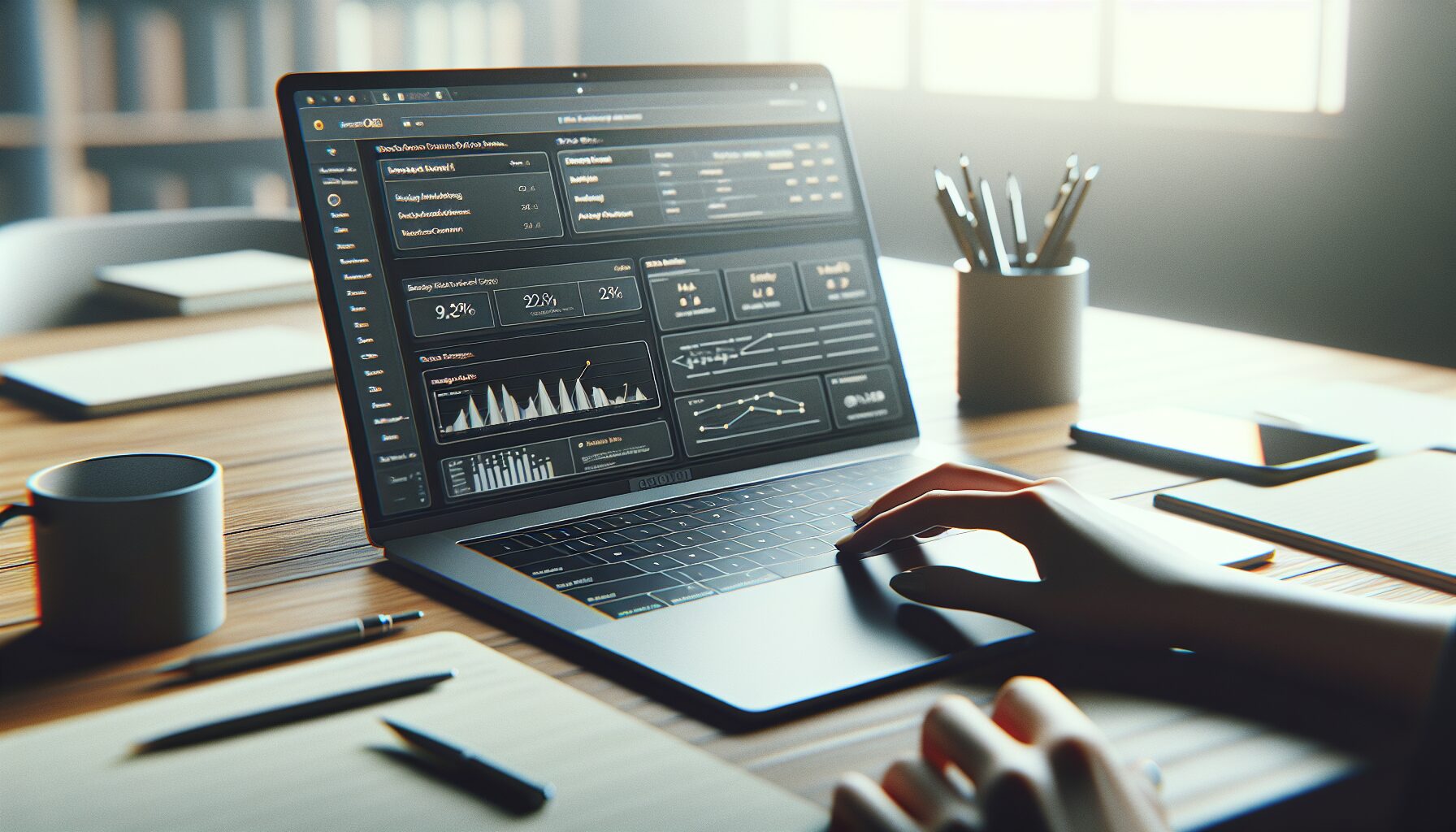 Tablet device showing side-by-side feature comparison of SEO automation platforms with user hands navigating data insights.